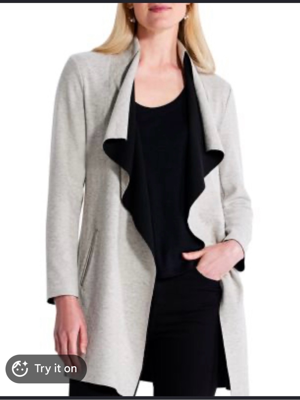 Nic + Zoe Lounge Around Jacket Light Gray Open-Front Comfy Soft Preppy Size S